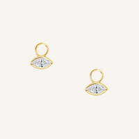 gold hoop charms inspired by the Louvre's architecture with Marquise cut white cubic zirconia bezel set on white background