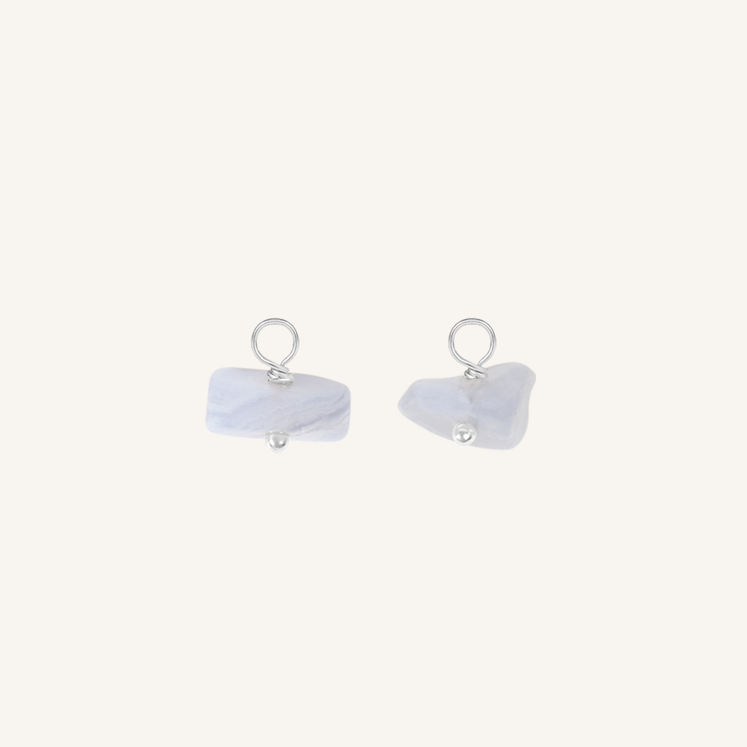 Blue Lace Agate Chip Hoop Charm - Stone of Loyalty (Set of 2)